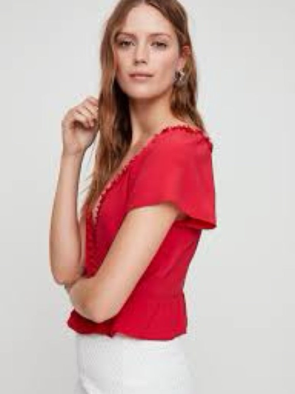 Aritzia Wilfred Wrap Top Short Sleeved Ruffle Red Size XS